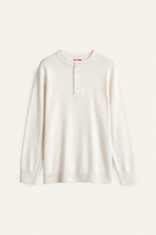 Cashmere-Blend Button-Neck Sweater