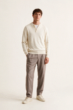 Cashmere-Blend Button-Neck Sweater